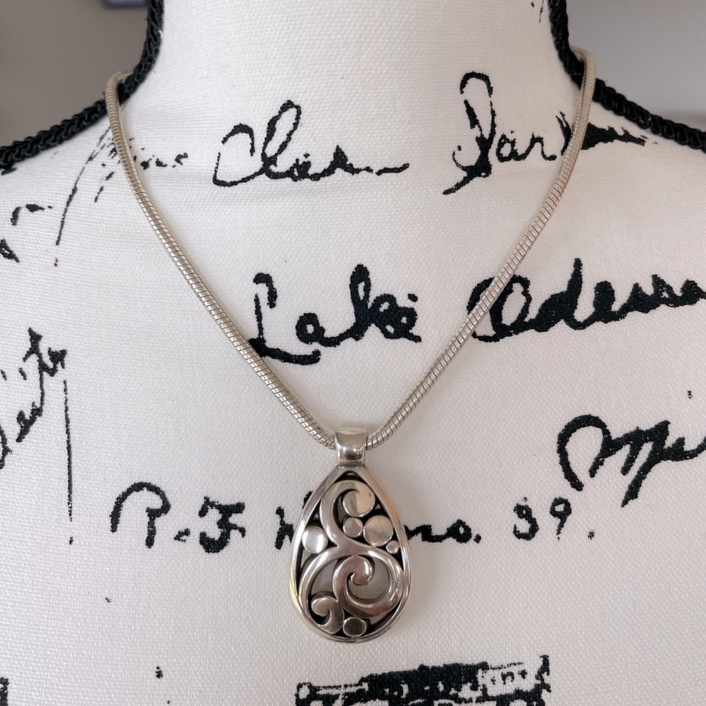 Brighton Silver Scroll Pattern Teardrop Pendant N… - image 1